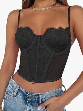 NWT Dealmore Womens Corset Top Going Out Lace Spaghetti Strap Crop Y2K Bustier